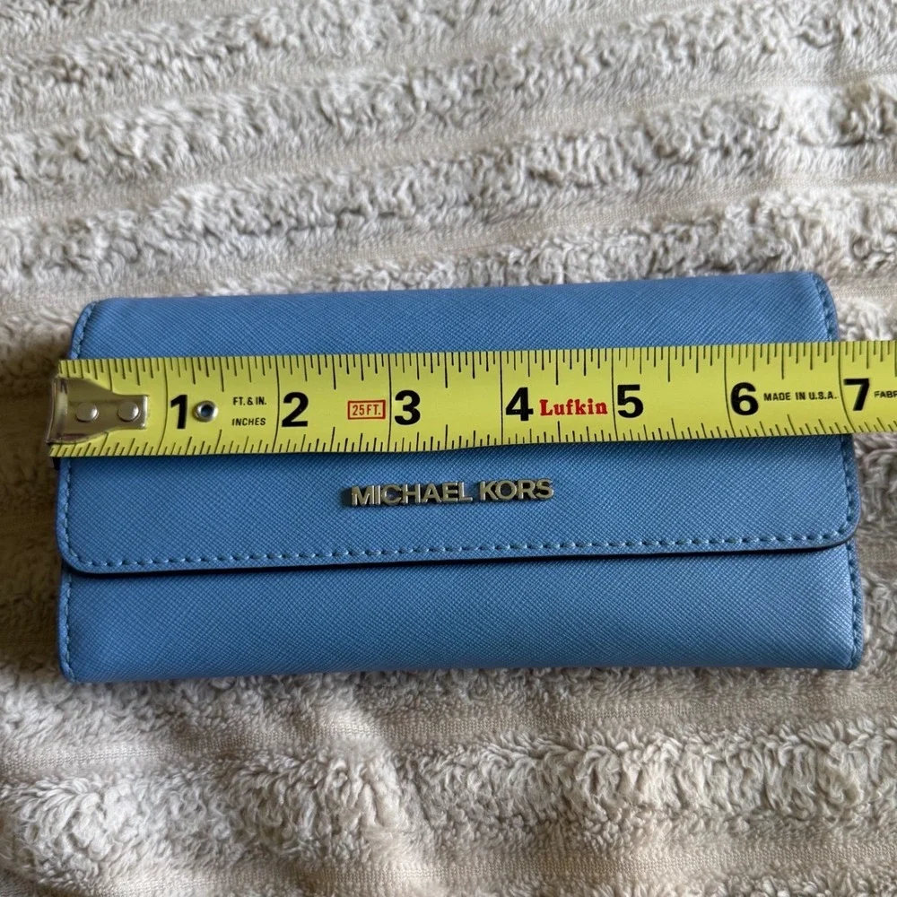 Michael Kors Blue Saffiano Leather Trifold Wallet‎ Silver Hardware